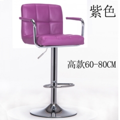 歐式吧檯椅升降旋轉椅子靠背高腳前台凳子酒吧收銀美容化妝椅吧凳 6格高款配扶手紫色
