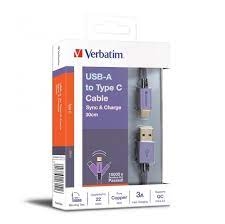 Verbatim 66151 22AWG V3 A to C Cable 充電線 紫色