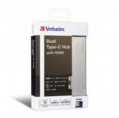 Verbatim 65600 Dual Type C Hub 集線器 with HDMI 灰色