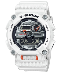 Casio G-SHOCK GA-900AS-7A 工業風金屬光雙顯計時手錶 白橙色