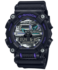 Casio G-SHOCK GA-900AS-1A 工業風金屬光雙顯計時手錶 黑銀色