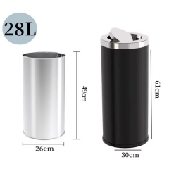 AutoMax 不銹鋼黑色圓形垃圾桶 28L 翻蓋式 商場垃圾桶 酒店垃圾桶