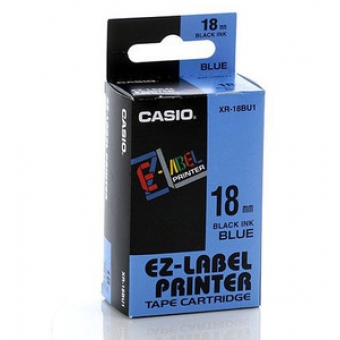 Casio   18mm #XR-18BU1      EZ-Printer 帶-藍底黑字