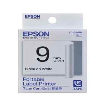 EPSON LK-3WBN (9mm x 8M) 標籤帶 - 白底黑字