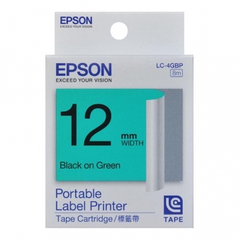 EPSON LK-4GBP (12mm x 8M) 標籤帶 - 綠底黑字