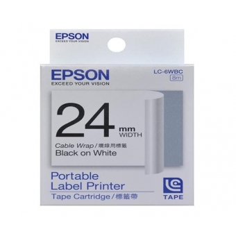 EPSON LK-6WBC (24mm x 8M) (線材標籤) 標籤帶 - 白底黑字