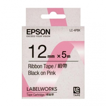 EPSON LK-4PBK (12mm x 5M) (緞帶)標籤帶 - 粉紅底黑字